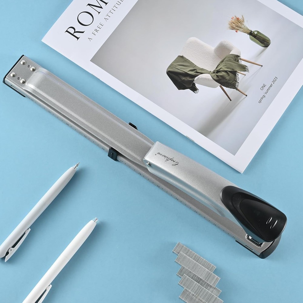 Long Reach Stapler,with 2000 Staples & Stapler Remover Full Silvery