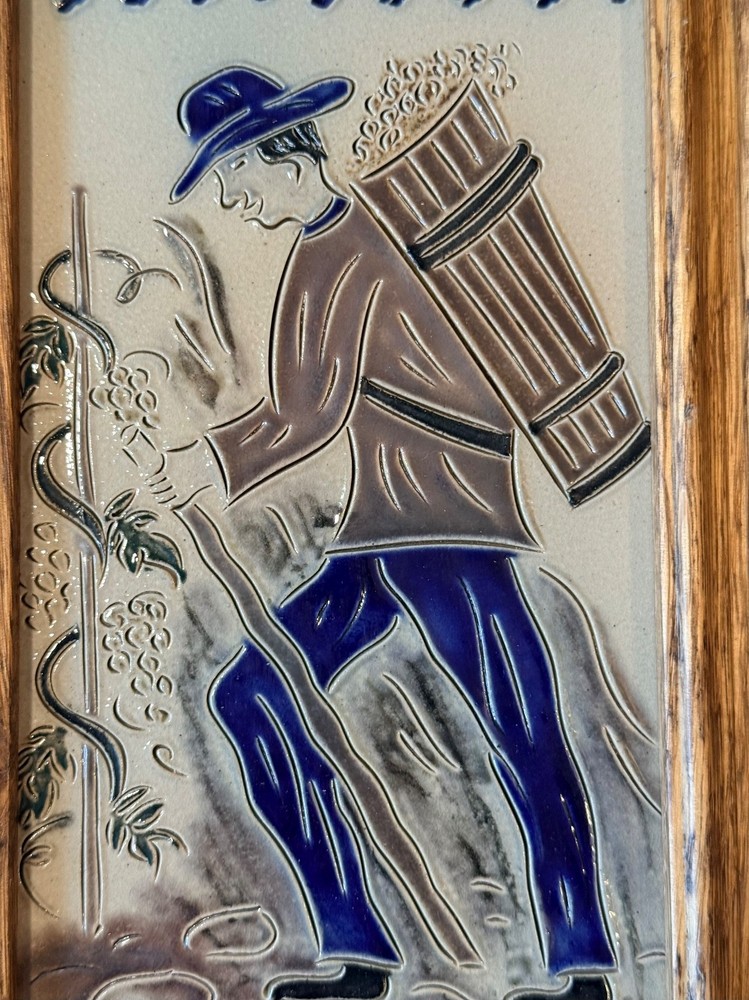GERMANY 4 SEASONS FRAMED CERAMIC TILE 4PC SIGNED HAND CRAFTED ETCHED WALL ART