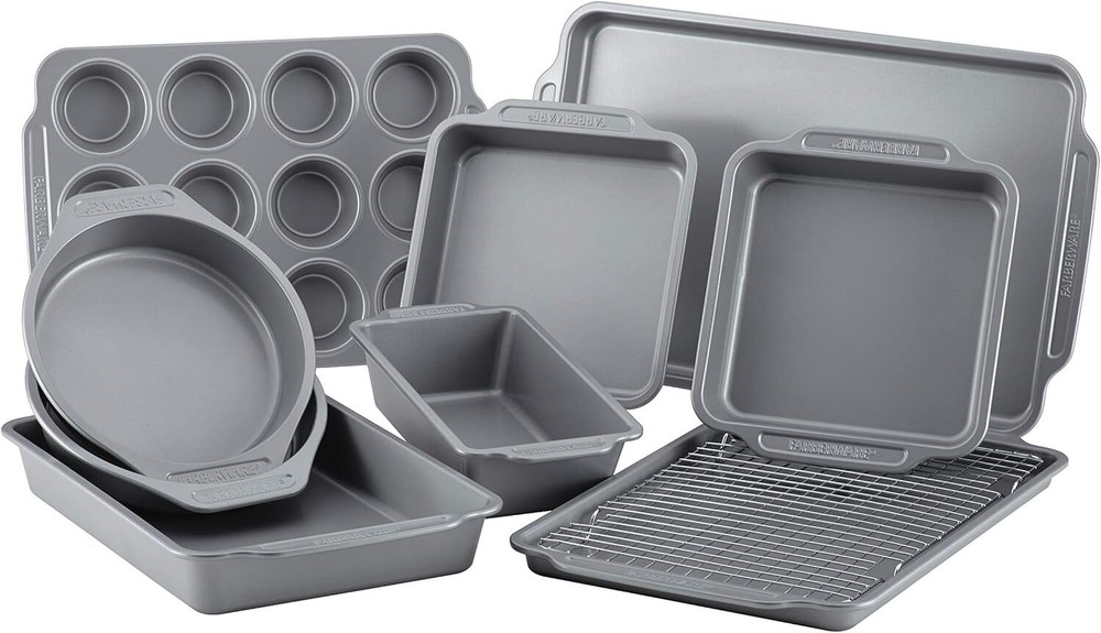 Nonstick Bakeware Set with Cooling Rack, 10-Piece, Gray