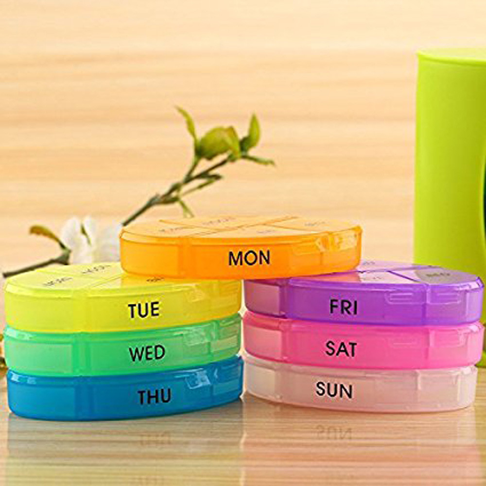 7 Day Weekly Pill Organizer Case Portable Color Coded Container Medicine Holder