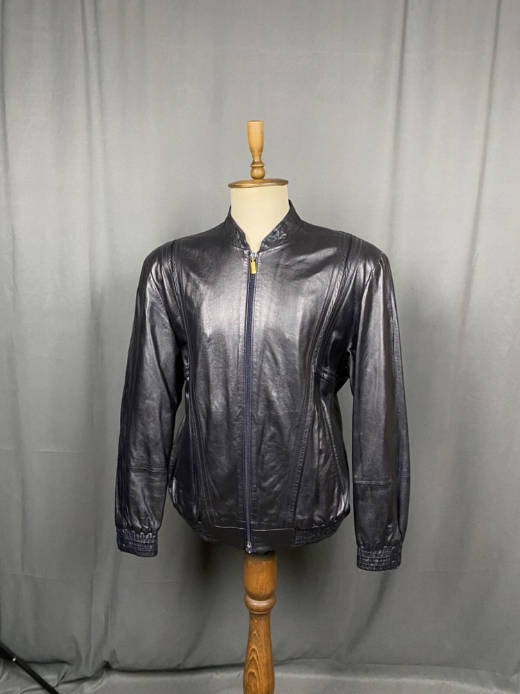 Zilli Men's Blue Leather Silk Paisley Lining Bomber Jacket Size 54