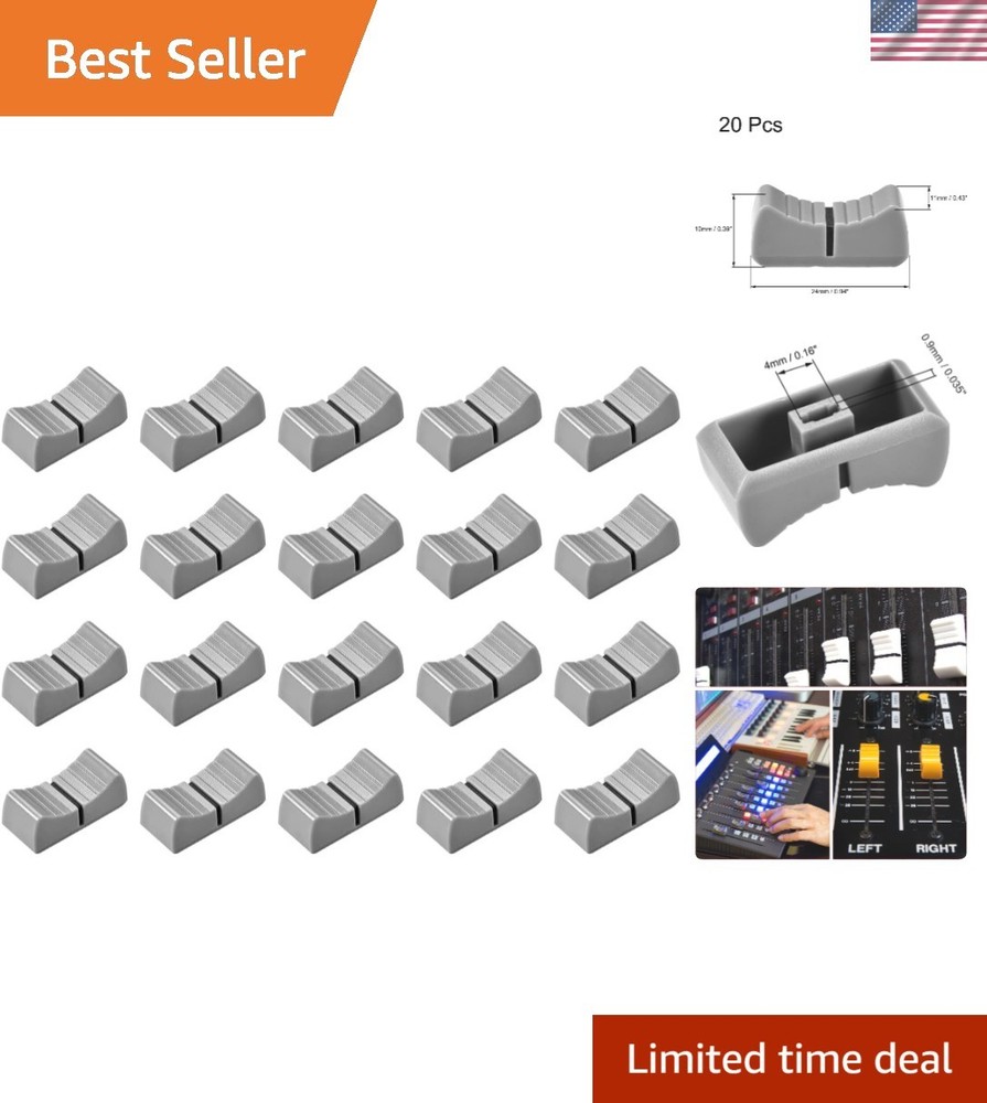 20-Pack Gray Console Mixer Fader Knobs - Easy Push-Fit Replacement Knobs
