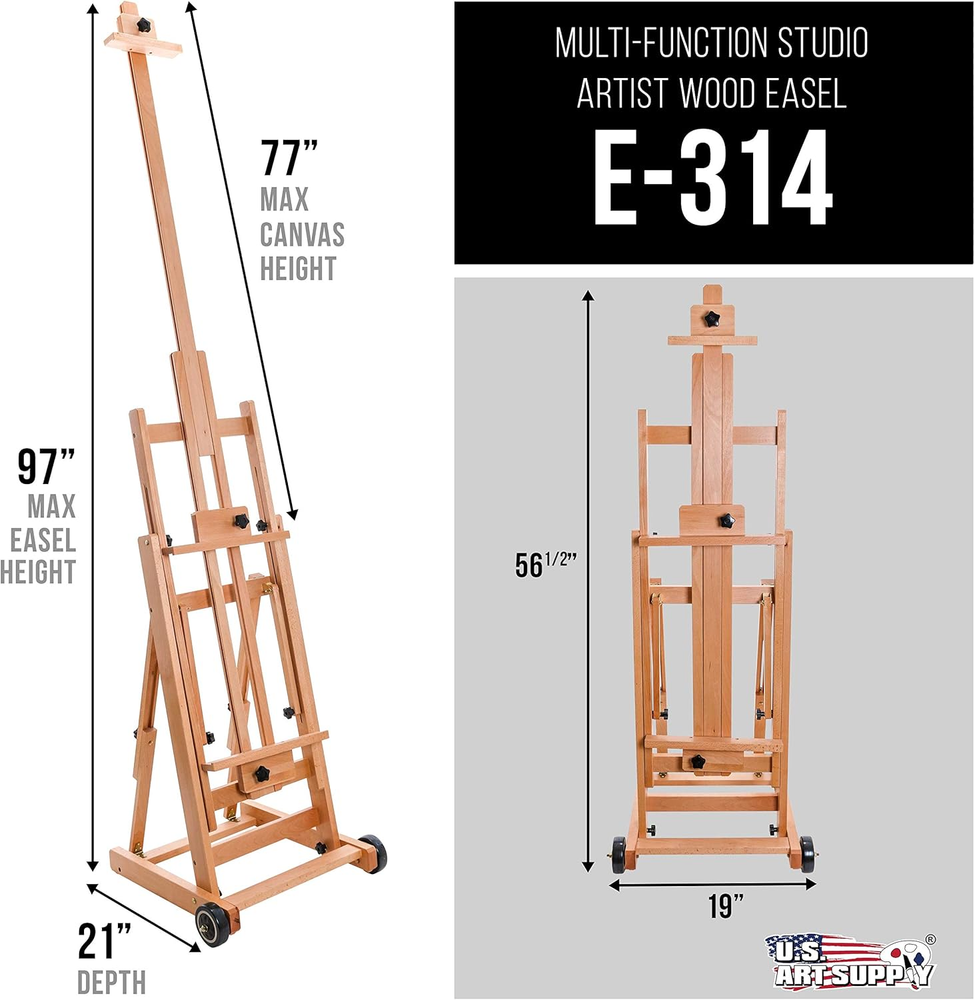 Master Multi-Function Studio Artist Wooden Floor Easel - Large Adjustable H-Fram