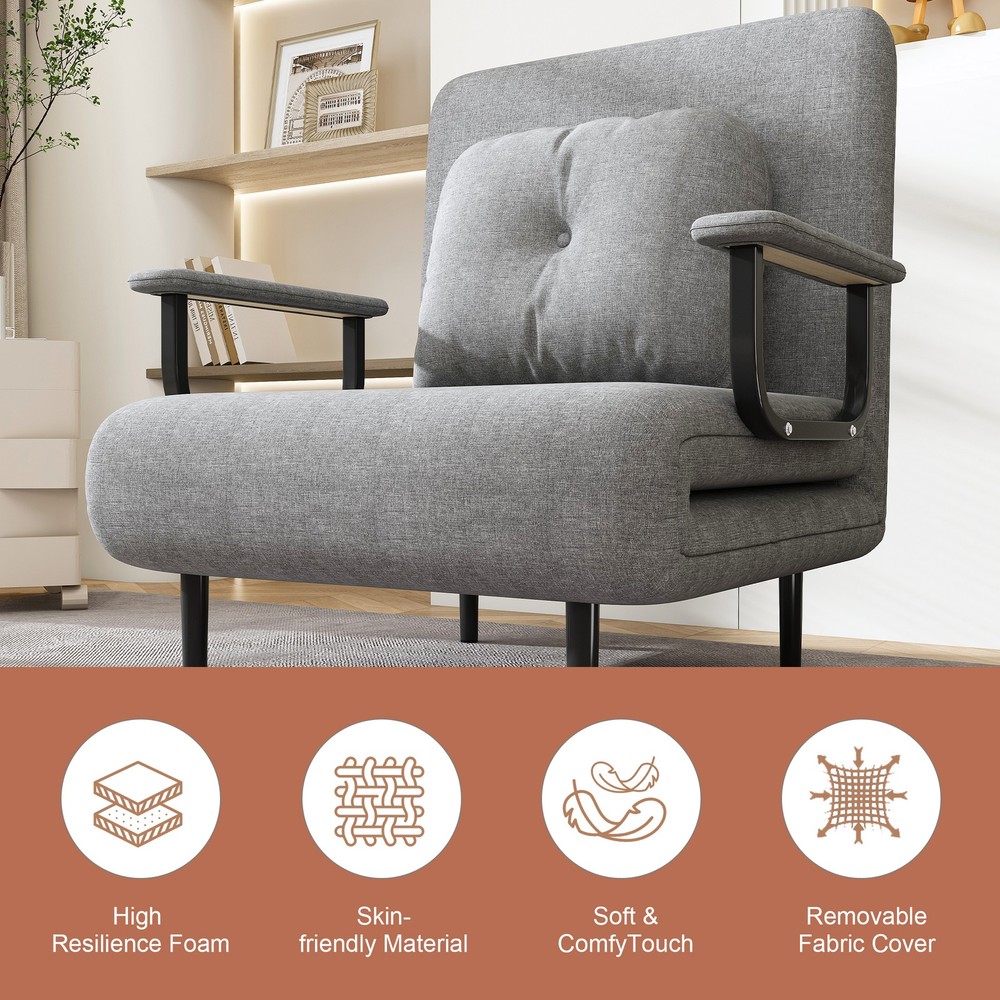 5-in-1 Convertible Sofa Bed Chair Adjustable Backrest Folding Sleeper Grey