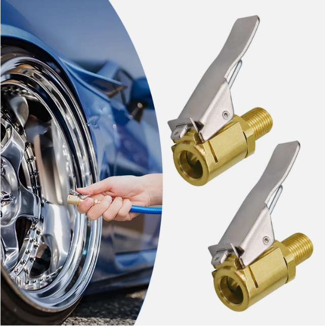 2-Pack Brass Tire Air Chuck, Locking Quick Connect Inflator Hose Adapter