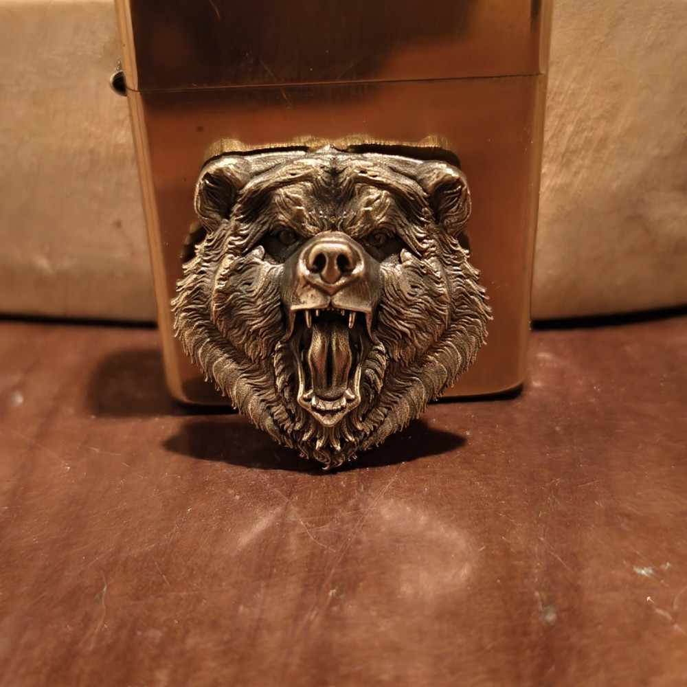 Brass Bear Head Kerosene Lighter Sticker Without Lighter
