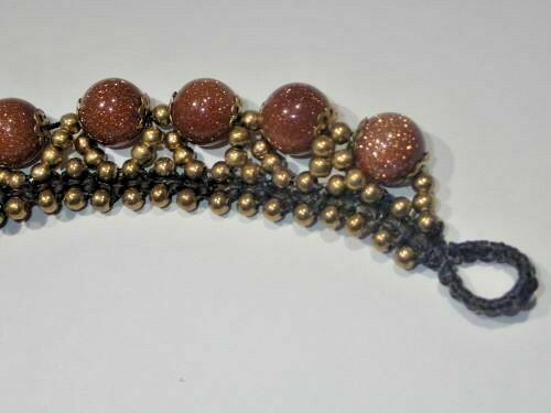 Brass Beaded Goldstone Bracelet 71/4'" L