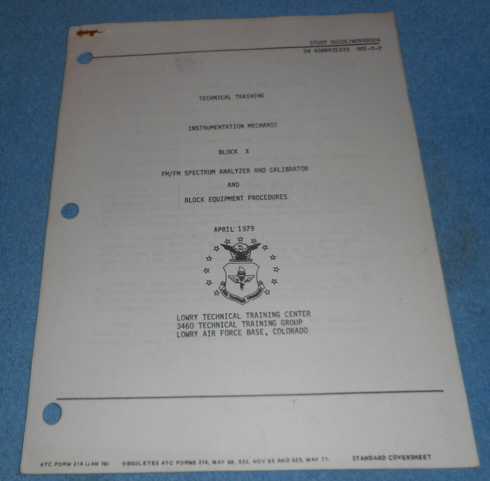 1979 US Air Force Technical Training Guide FM/FM Spectrum Analyzer & Calibrator