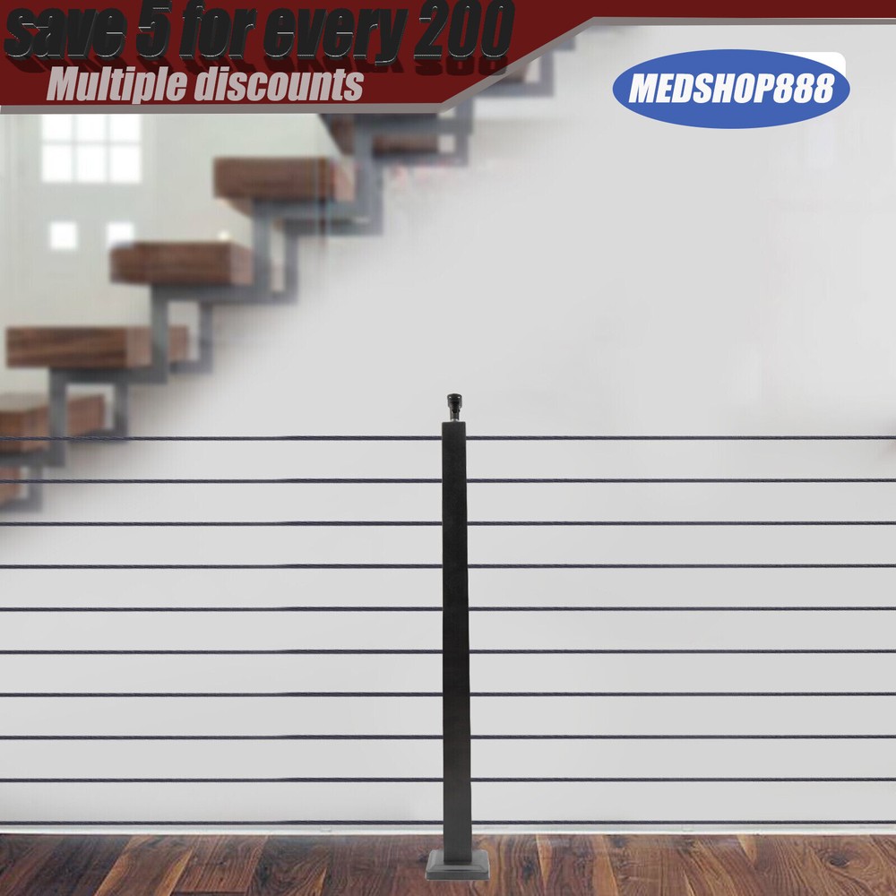 4PCS Cable Railing Posts 36"x2"x2" Adjustable Stainless Steel Pre-drilled Posts
