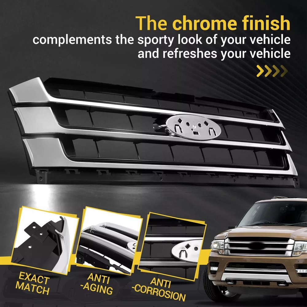 For Ford Expedition 2015 2016 2017 Chrome Front Bumper Upper Grill ABS Grille