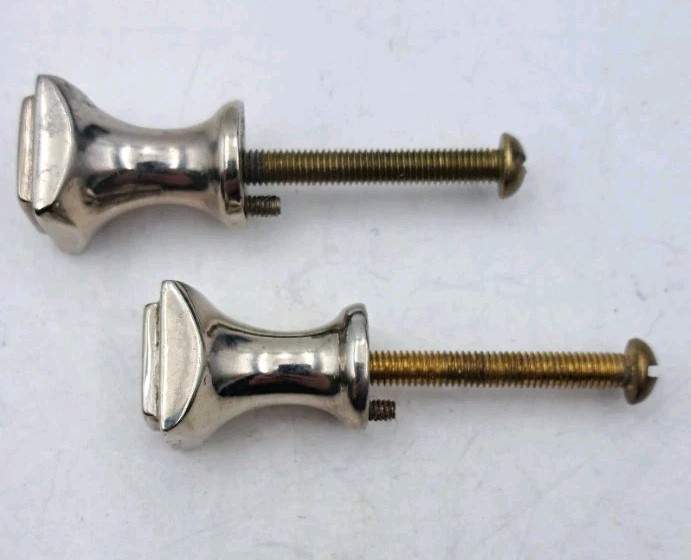 Antique Pulls Knobs Drawer Knob Art Deco Crome Old Vintage Hardware Pair