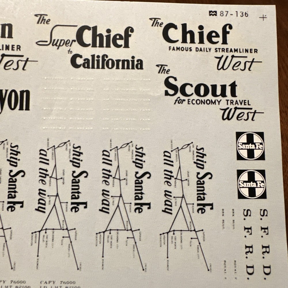 Microscale Decals 87-0136 HO Scale Santa Fe 40’ “Map” Reefers