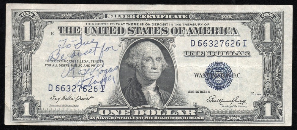 Roy Rogers &Trigger Autographed Series 1935E One Dollar Silver Certificate!
