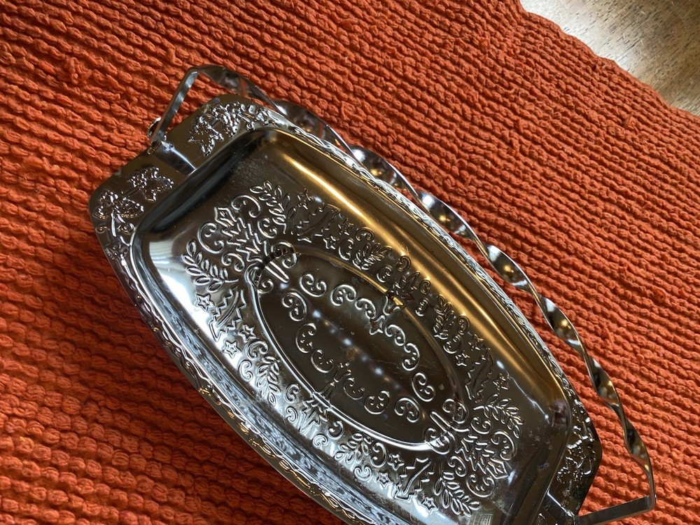 Vintage Silver Toned Serving Caddy With Handle 9 1/2 In ￼few Rust Spots