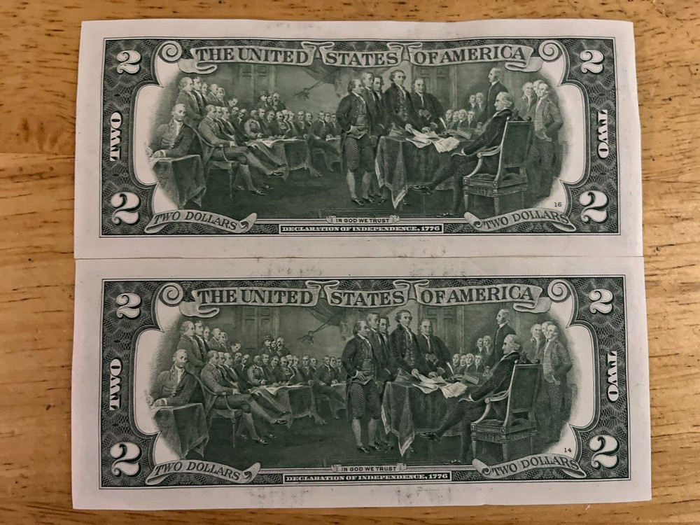(2) 2017A $2 bills in (sequence)