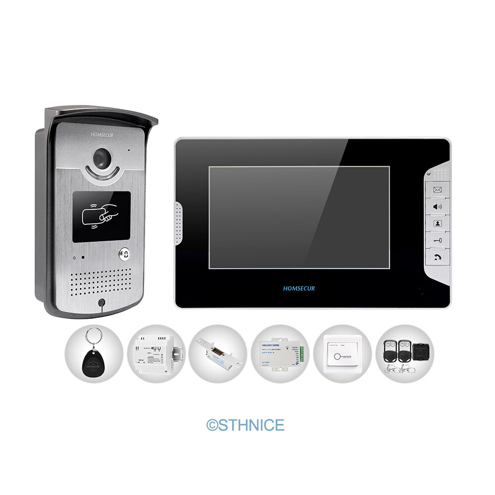 Video Door Phone Kit 1V1 + Strike Lock + Remote + Exit Button + Keyfobs + PSU