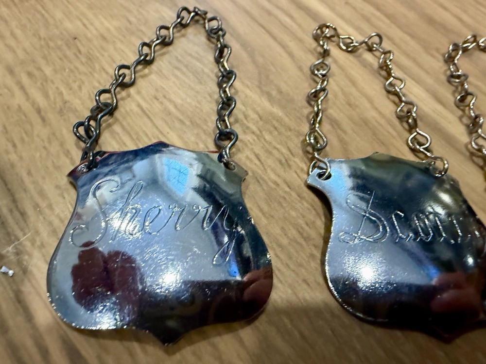 Vintage Shield Silver Plated Decanter Tags