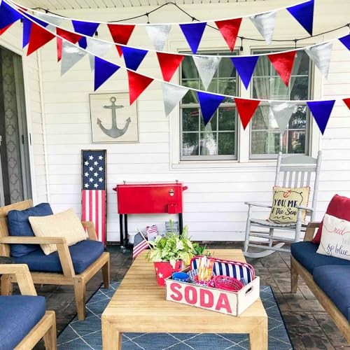 Red Blue Silver Party Decorations Metallic Fabric Triangle Red Silver Blue