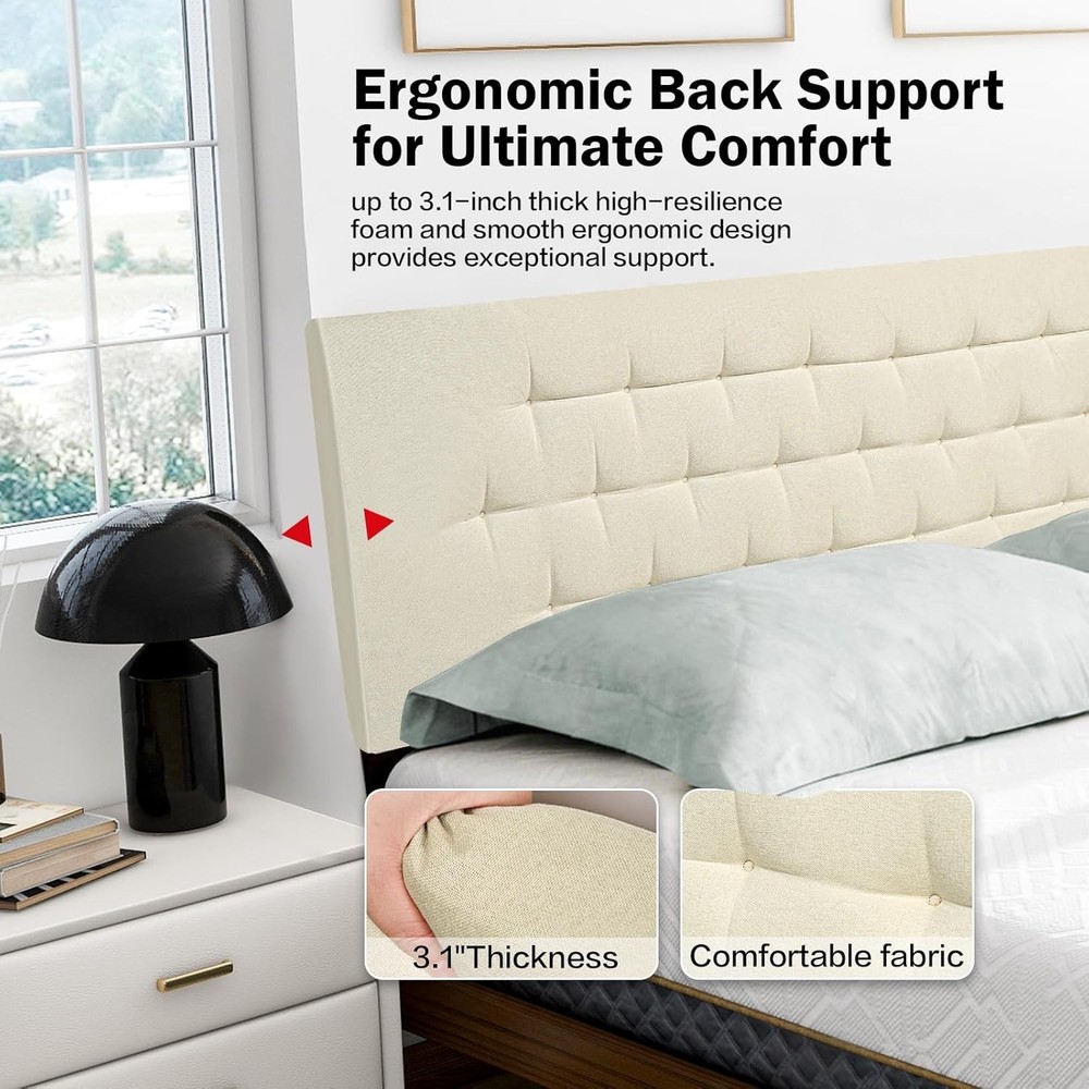 No-Tools Needed Queen Upholstered Headboard with Diamond Tufted Design in Beige