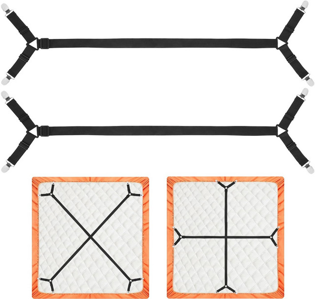 2PCS Adjustable Bed Sheet Holder Straps Elastic Fitted Sheet Grippers Black