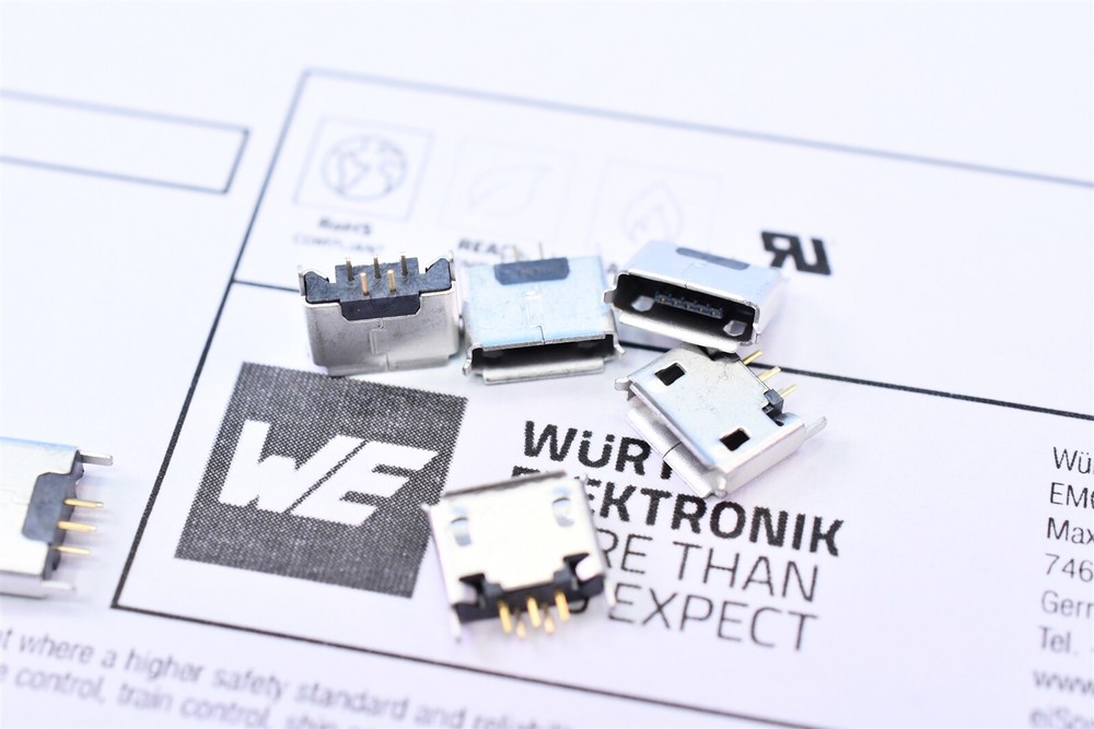 20 Wurth USB Micro AB USB 2.0 Connectors Receptacles 5 Pin Contacts Panel Mount