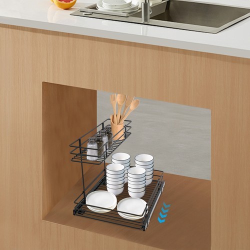 2-Tier Pull-out Cabinet Storage Rack, Sliding Out Storage Rack Under Sink, Black