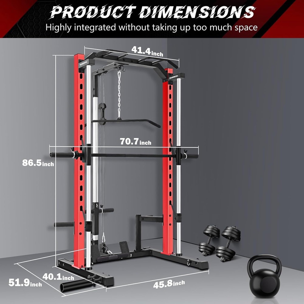 Smith Machine All-in-One Power Rack Cage w/ LAT-Pull Down System & Cable Machine
