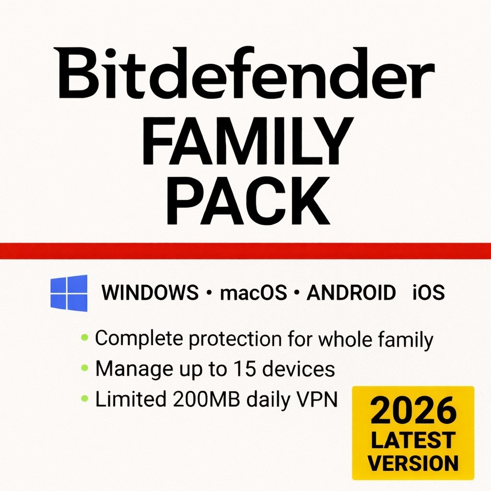 Bitdefender Family Pack  1-3 Years 15 Devices (Windows, MAC, Android)