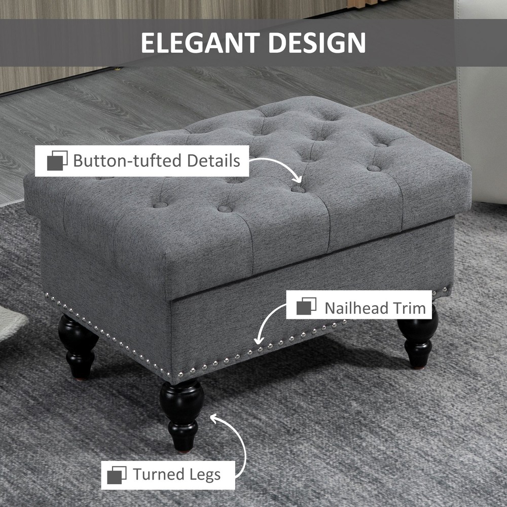 25" Storage Ottoman with Removable Lid, Button Tufted Fabric Footrest Bench
