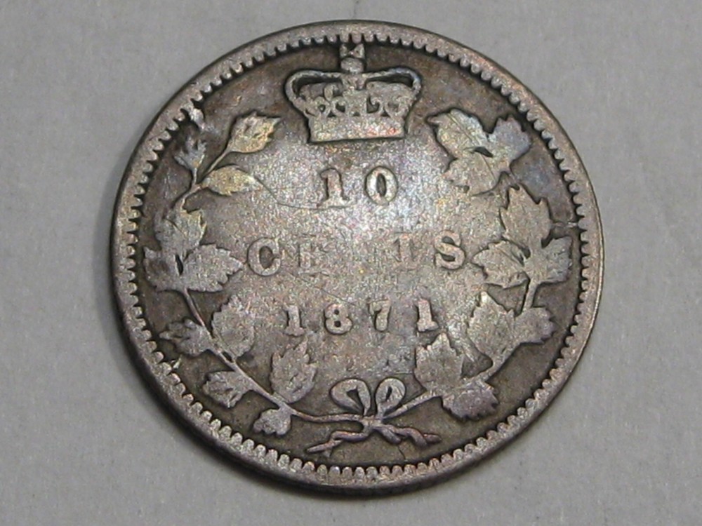 1871 Ten Cent 10¢ CANADA. #43