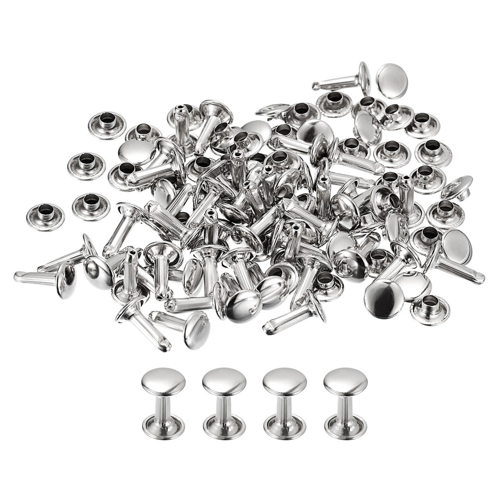 100 Sets Leather Rivets, 7x10mm Double Cap Rivets, Silver Tone