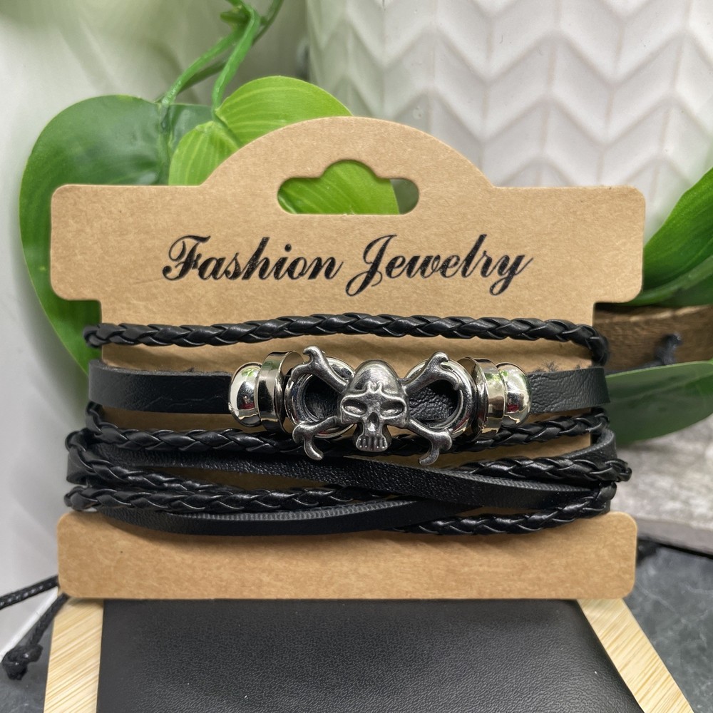 2 PC Leather Bracelet Set Stackable Adjustable Tie New Free Ship B7503
