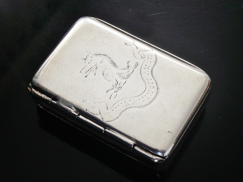 Sterling Silver Vesta Box Case, Changeable Striker, CRESTED, Antique 1892