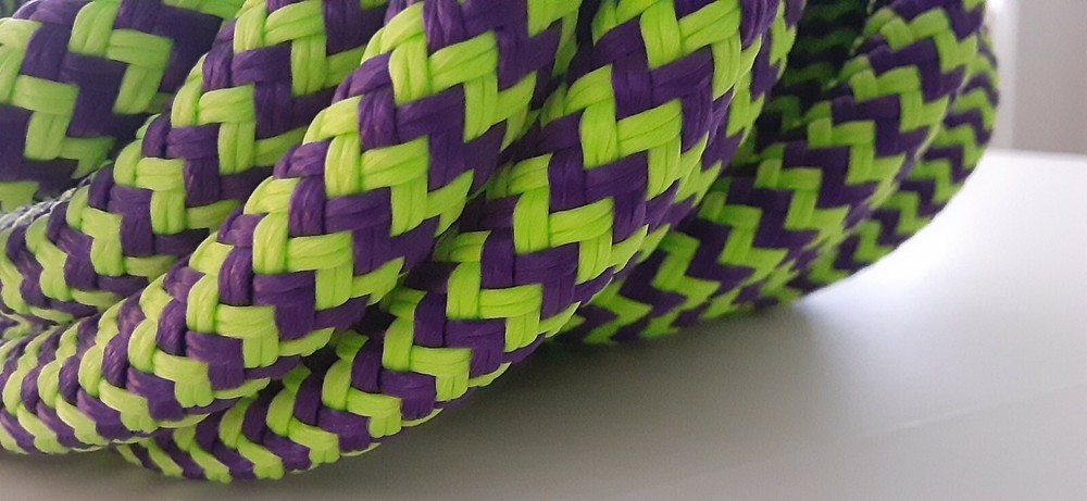 9/16 x 38 ft. Double Braid-Yacht Braid Polyester Rope. Herringbone Lime/ Purple