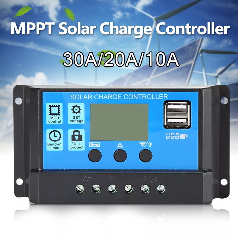 30A Solar Panel Battery Charge Controller 12V/24V LCD Regulator Auto Dual USB