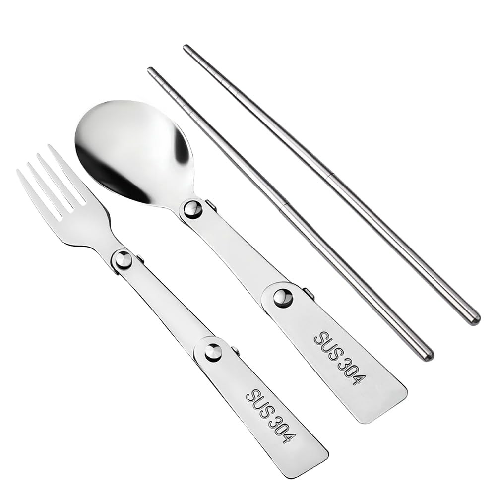 Camping Utensil Set with Case Folding Tableware Cutlery Foldable Spoon Fork C...