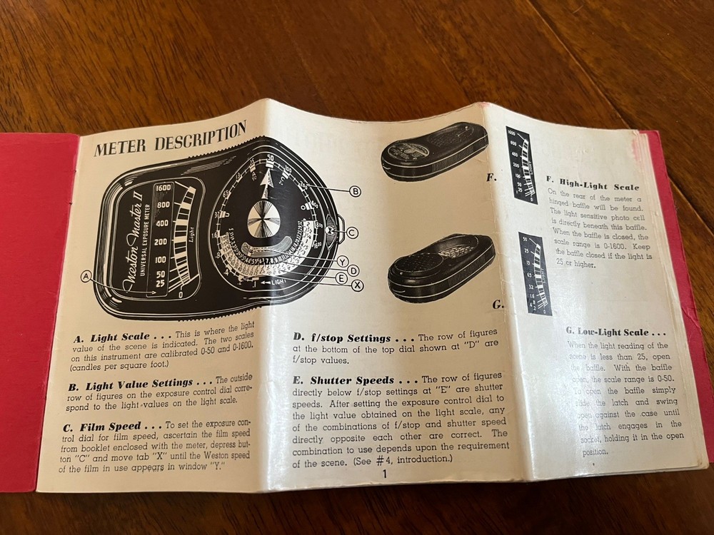 Weston Model 737 Master III Universal Exposure Light Meter With User Manual