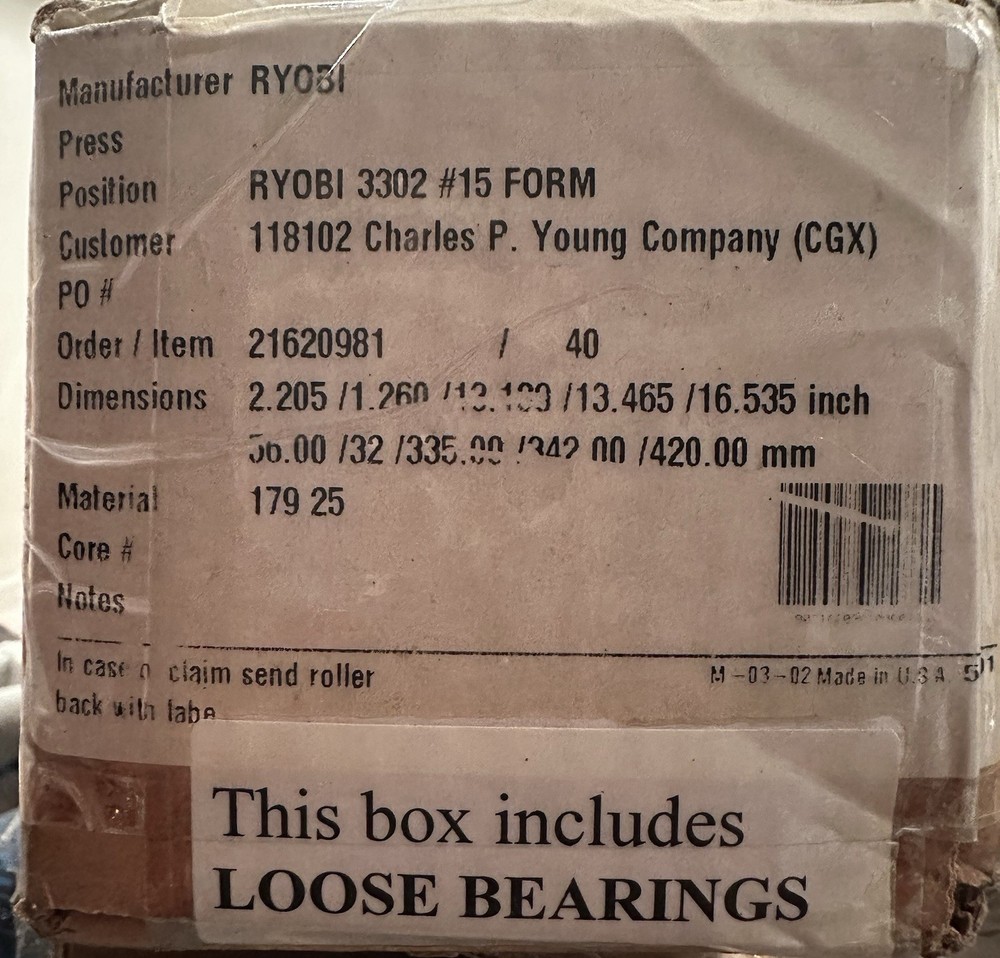 Böttcher Systems RYOBI 3302 Position #15 Form Roller
