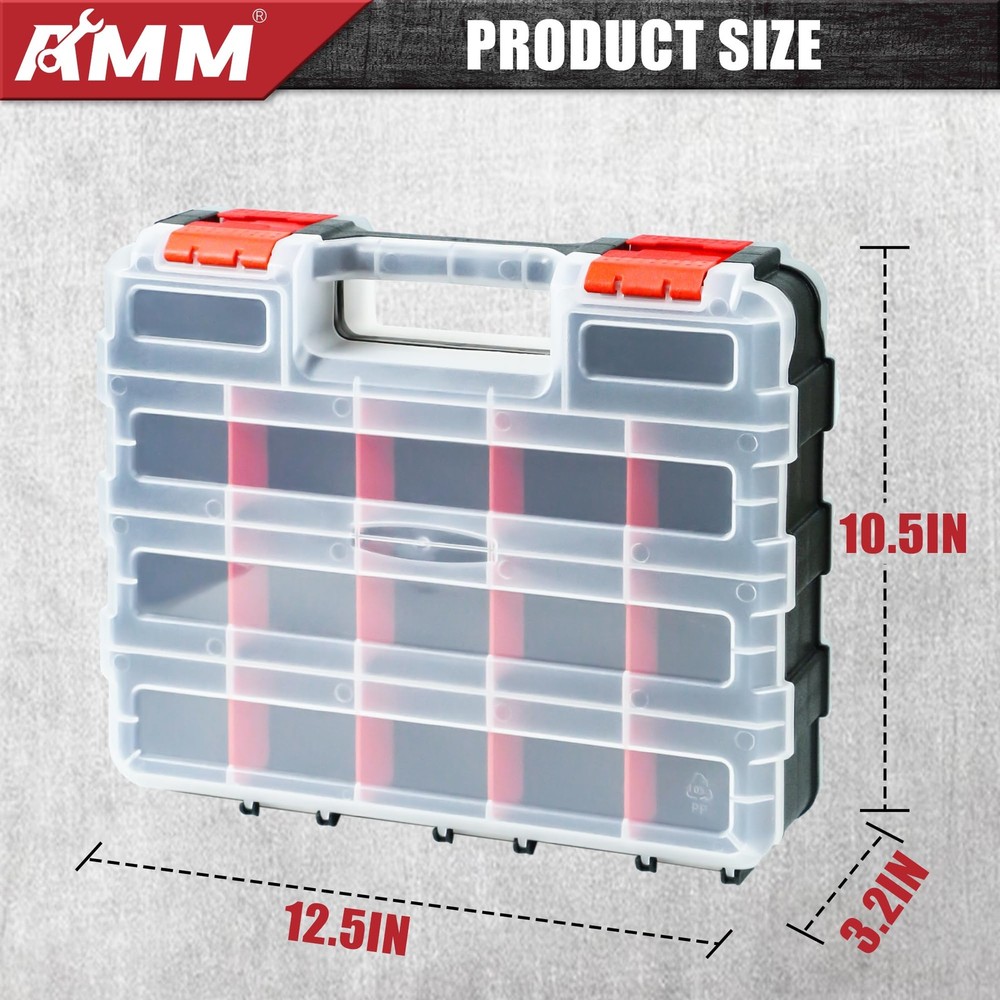 AMM Tool Box, Double Side Tool Box Organizer with 34 Compartments, Removable ...