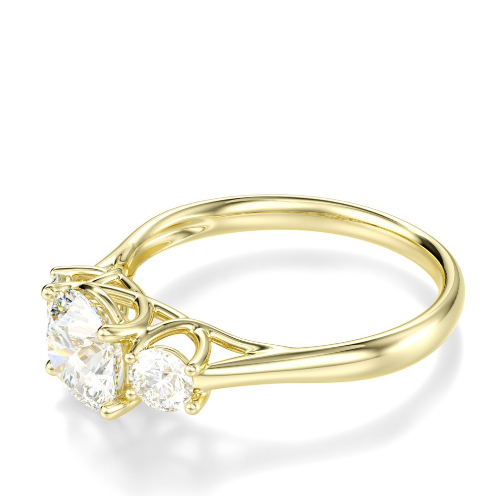 Solid 14K Solid Yellow Gold Round Cut 3 Three Stone Engagement Promise Ring