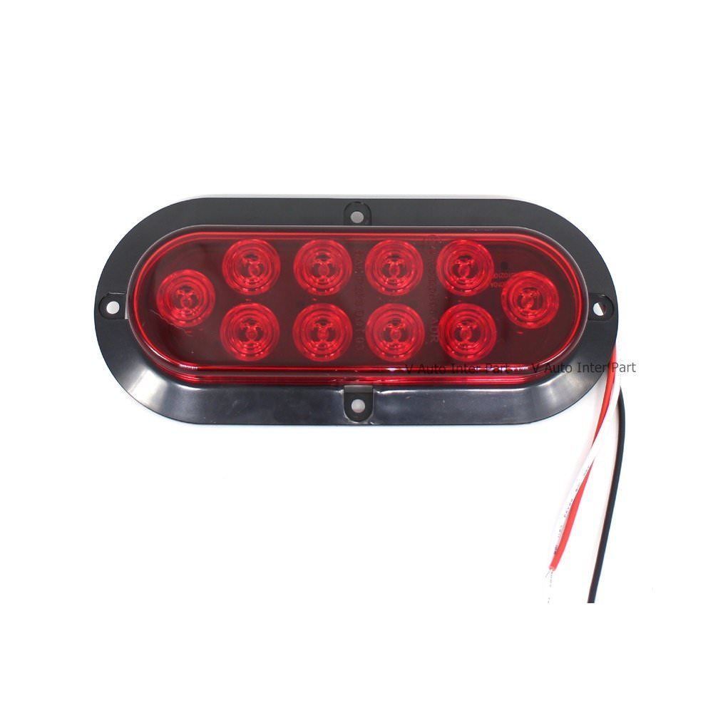 4pcs 6" Chrome Oval Trailer Truck Red 10 LED Surface Mount Stop Turn Tail Lights