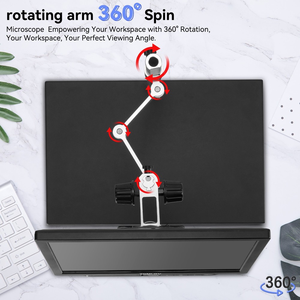 TOMLOV 4K Digital Microscope 2000x Soldering Microscope for Electronics Spin Arm