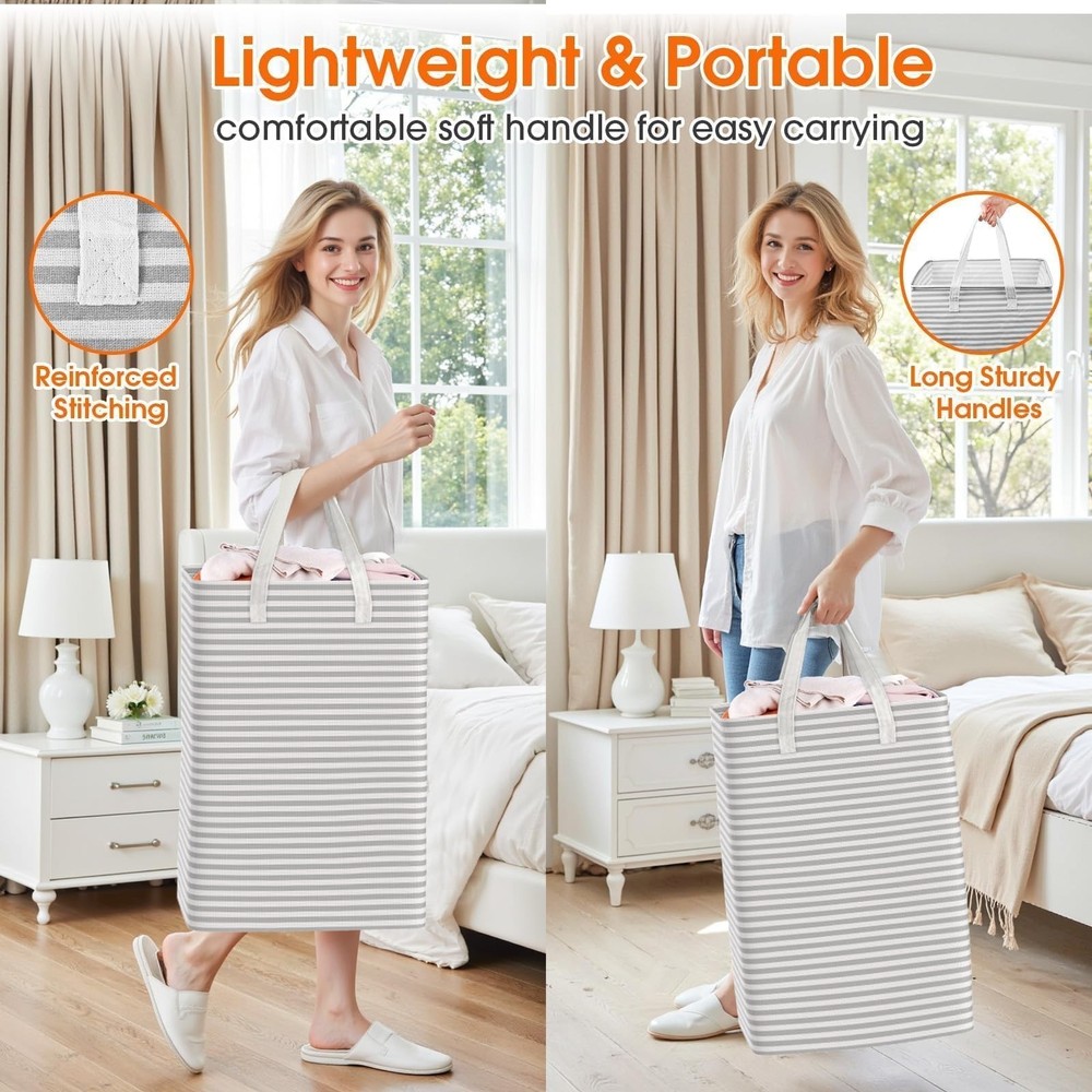 3 Pack Laundry Basket, Waterproof & Freestanding Large Laundry Hamper, Collap...
