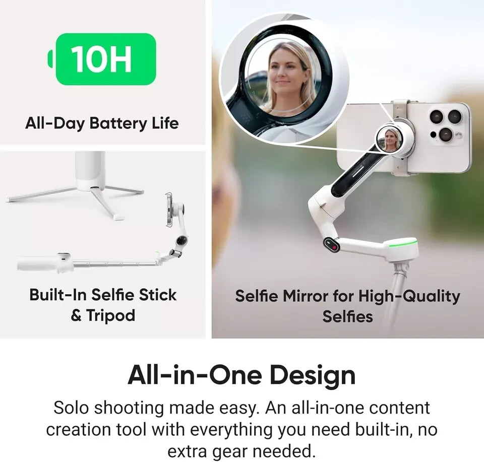 Insta360 Flow 2 Pro Gray AI Tracker Bundle Smartphone Stick Tripod Stabilizer