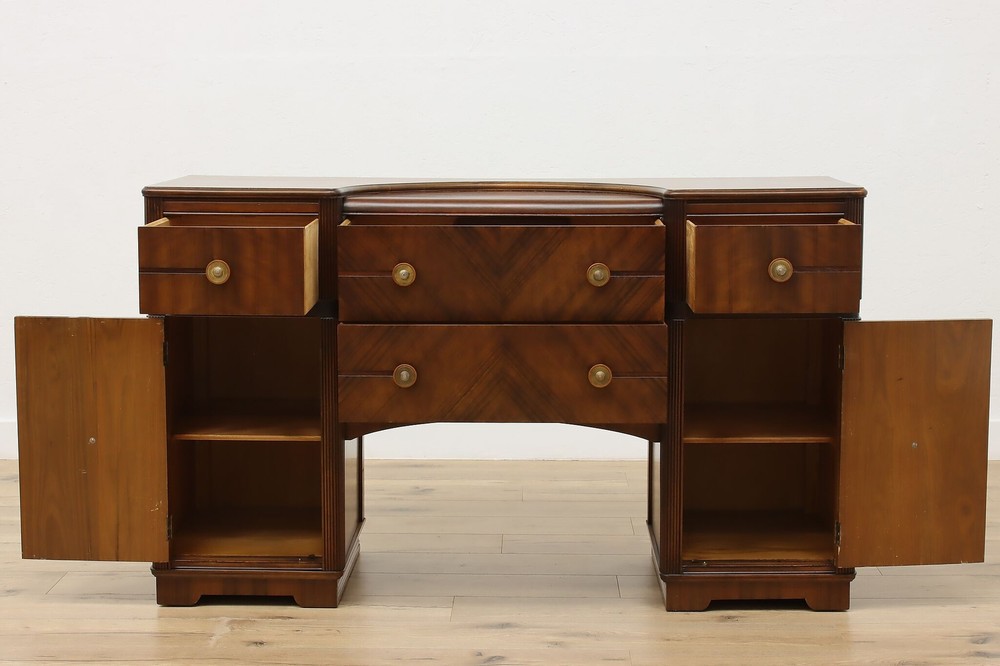 Art Deco Vintage Waterfall Buffet Sideboard Server, Globe #52199