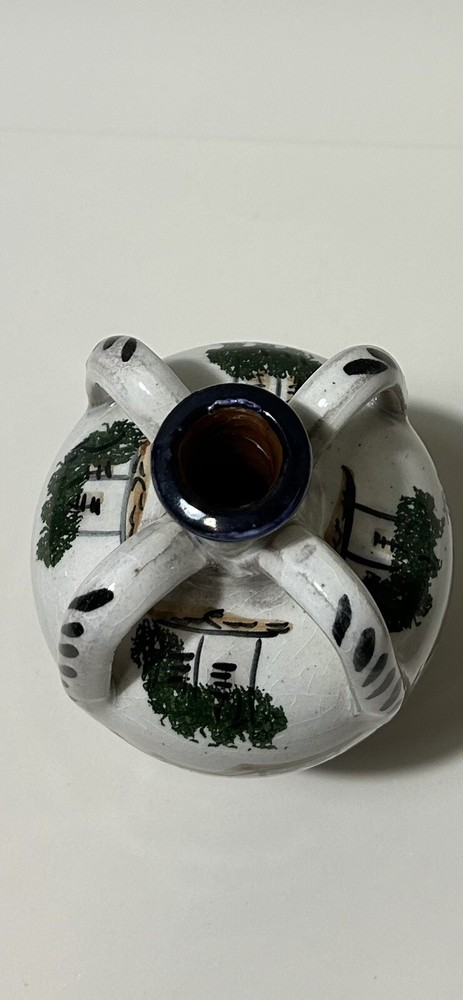 Ceramic Vase, Hand Painted- UNIQUE FOUR HANDLE DESIGN- Signed