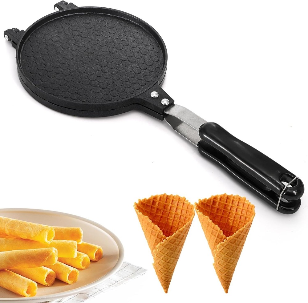 Versatile Waffle Cone and Egg Roll Maker - 6.7” Nonstick Pan for Deliciousness
