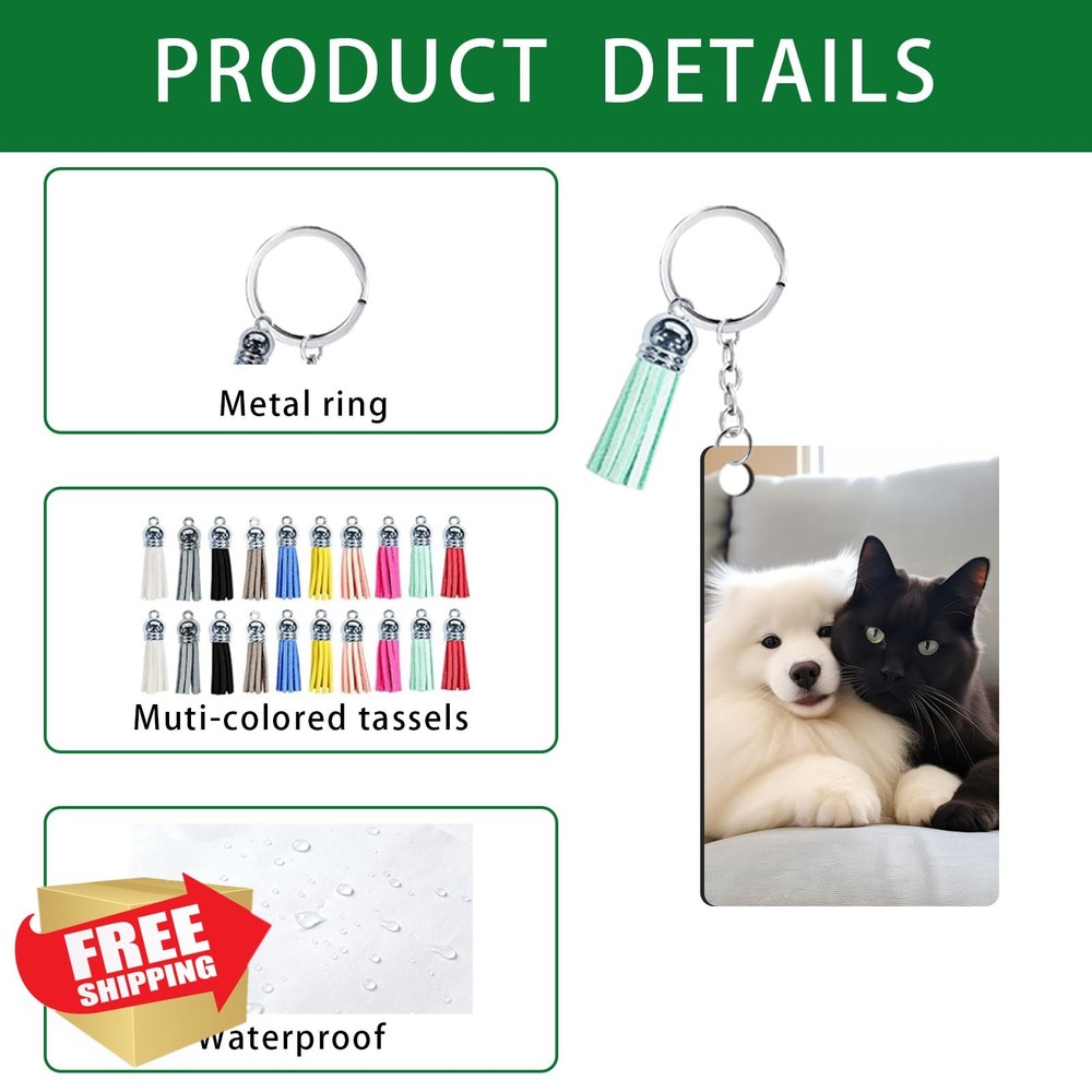 UJL 120pc Sublimation Keychain Blanks Rectangle Double Sided Tassels
