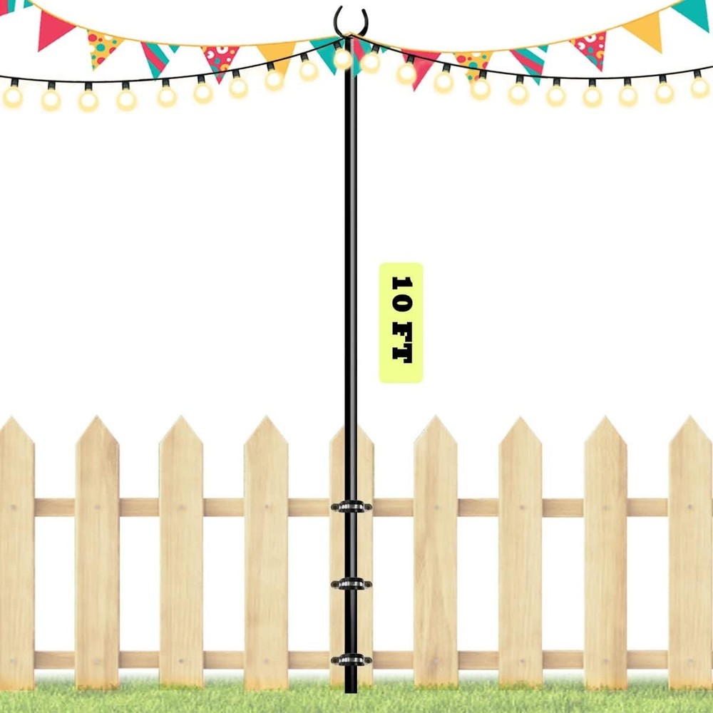 10ft String Light Poles for Outdoor Use - Deck, Fence, Backyard, Patio Lighting