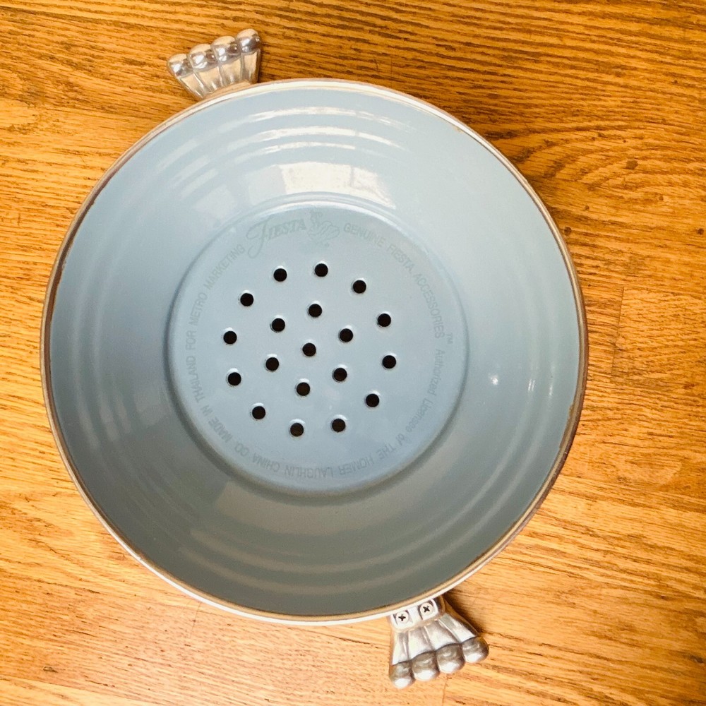Fiesta Ware Tole Blue Enamel Large Colander Strainer 11" As Is